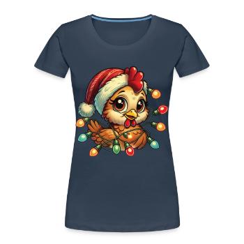 Drôle de poulet de Noël avec des guirlandes lumineuses - T-shirt bio Premium Femme -  - Devant - Mia (176cm)