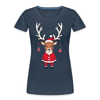 Tenue de Noël Joyeux Renne - T-shirt bio Premium Femme - bleu marine - Devant - Mia (176cm)