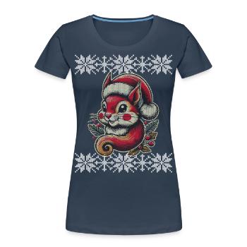 Weihnachtliches Eichhörnchen Motiv Strickoptik - Frauen Premium Bio T-Shirt - Navy - Vorne - Mia (176cm)