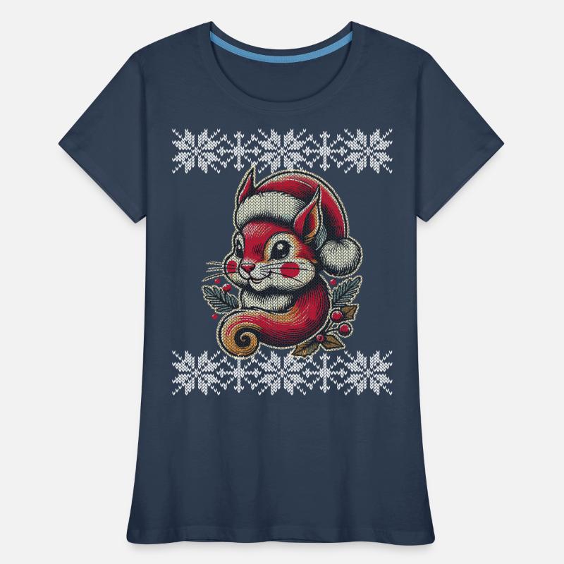 Weihnachtliches Eichhörnchen Motiv Strickoptik Frauen Premium Bio T-Shirt