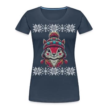 Winterlicher Strick-Look Eichhörnchen Mit Mütze - Frauen Premium Bio T-Shirt -  - Vorne - Mia (176cm)
