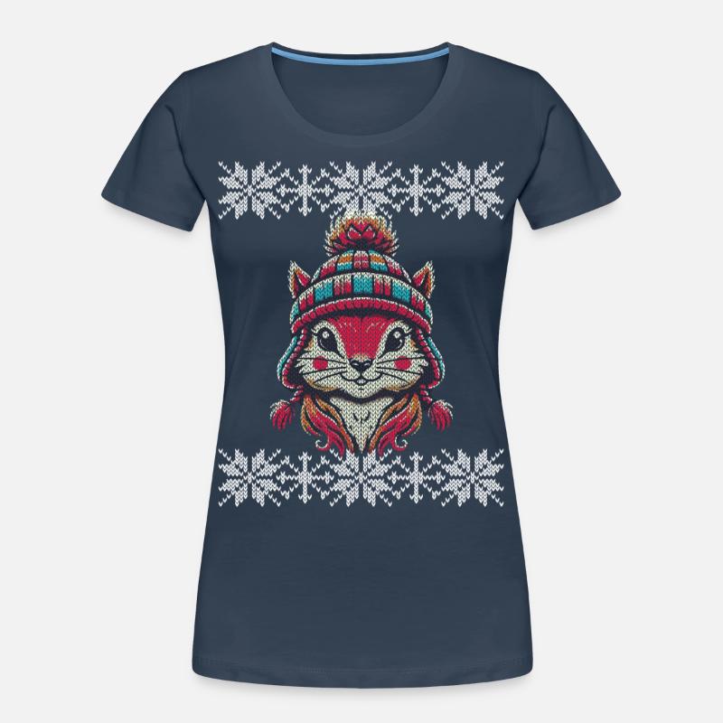 Winterlicher Strick-Look Eichhörnchen Mit Mütze Frauen Premium Bio T-Shirt