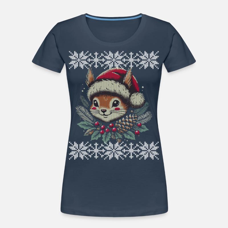 Modèle de tricot d'écureuil de Noël T-shirt bio Premium Femme