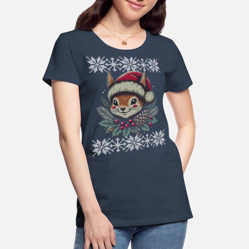 Christmas Squirrel Knitting Pattern Women's Premium Organic T-Shirt