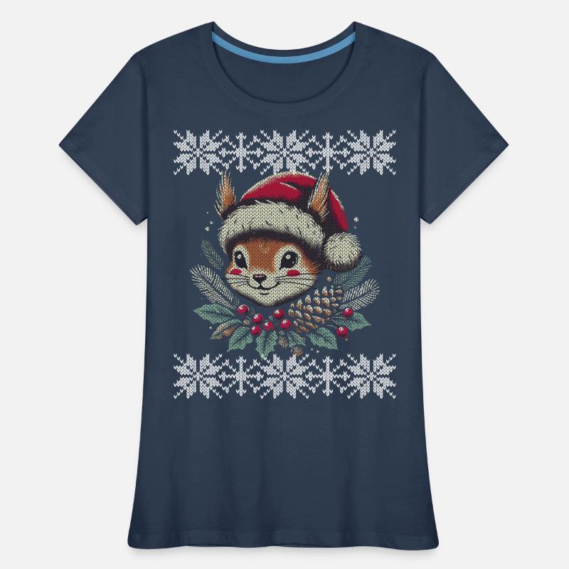 Modèle de tricot d'écureuil de Noël T-shirt bio Premium Femme