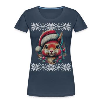 Niedliches Weihnachts-Eichhörnchen Mit Mütze - Frauen Premium Bio T-Shirt -  - Vorne - Mia (176cm)