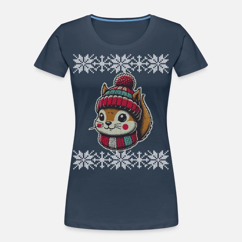 Modèle de tricot d'écureuil d'hiver mignon T-shirt bio Premium Femme