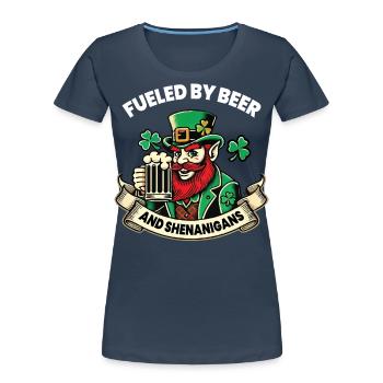 St. Patrick's Day Fun Leprechaun with Beer - Women's Premium Organic T-Shirt - navy - Front - Mia (176cm)
