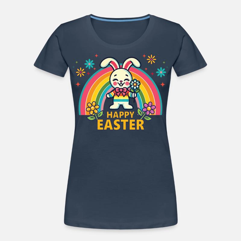 Retro Easter Bunny Rainbow Aesthetic Easter Women's Premium Organic T-Shirt
