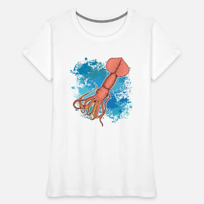 Calmar Calmar géant sur des éclaboussures colorées de couleur T-shirt bio Premium Femme