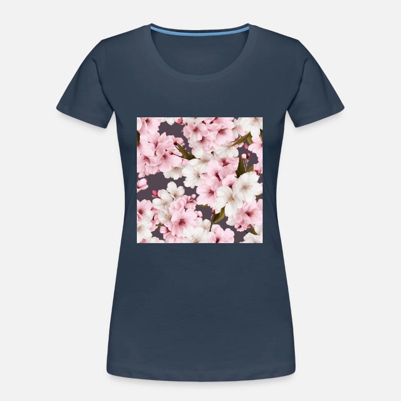 Realistic White Pink Cherry Blossom Pattern Women's Premium Organic T-Shirt