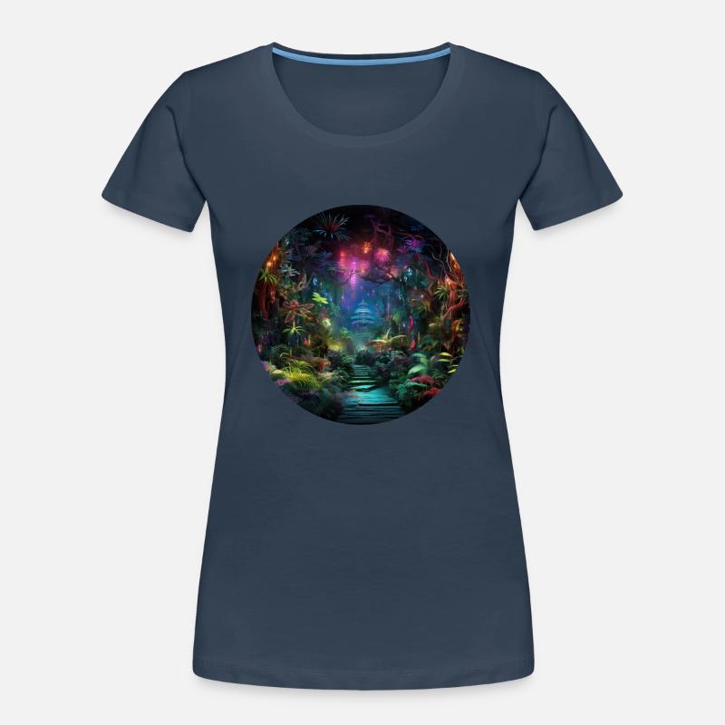 Dynamic Neon Journeys: Le monde de Neon Jungle T-shirt bio Premium Femme
