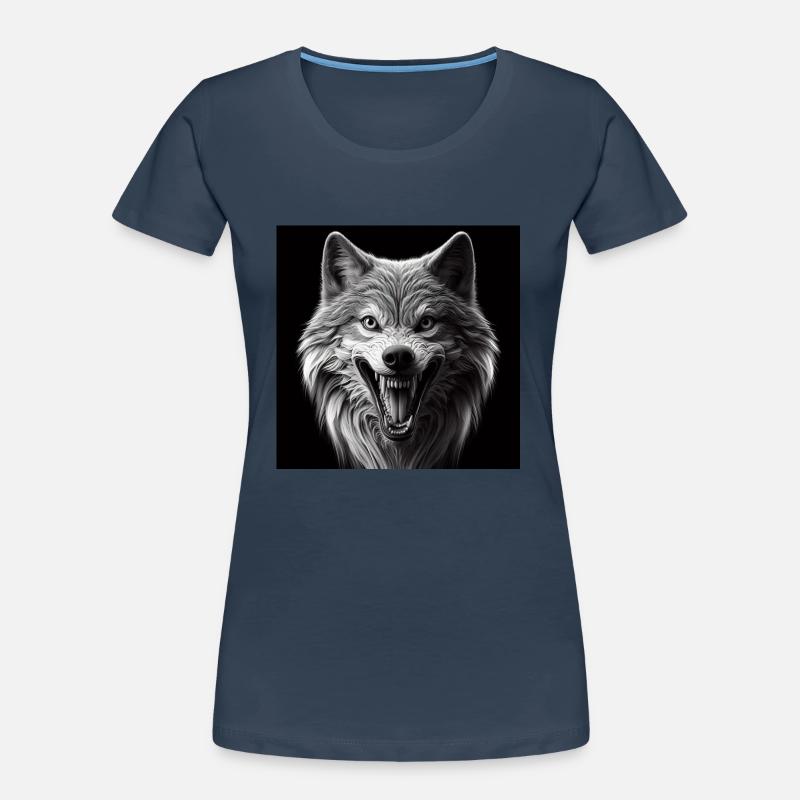 Wolf Hyperrealismus 3 D Grau auf schwarz Frauen Premium Bio T-Shirt