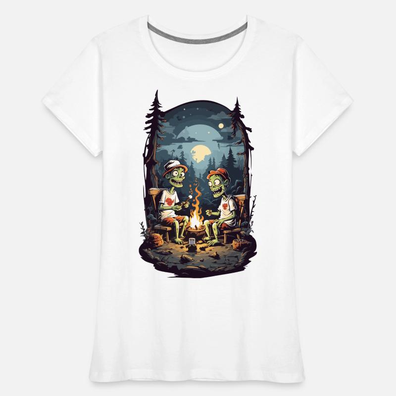 Zombie Camping Halloween Spooky Feu de camp T-shirt bio Premium Femme