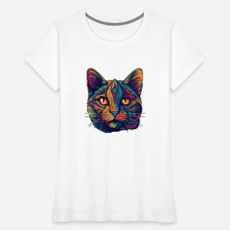 Psychedelic cat face with colorful patterns Women's Premium Organic T-Shirt