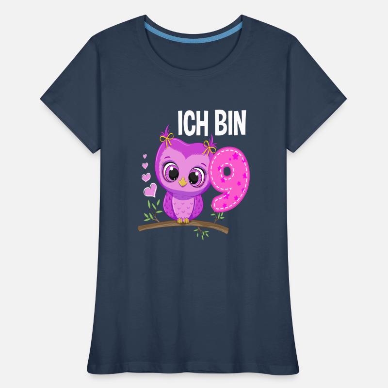 Ich Bin 9 Eule 9. Geburtstag Eulen Mädchen Frauen Premium Bio T-Shirt