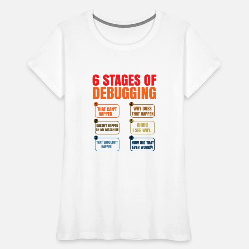 6 Stages Of Debugging Coder Programmer Software De Frauen Premium Bio T-Shirt