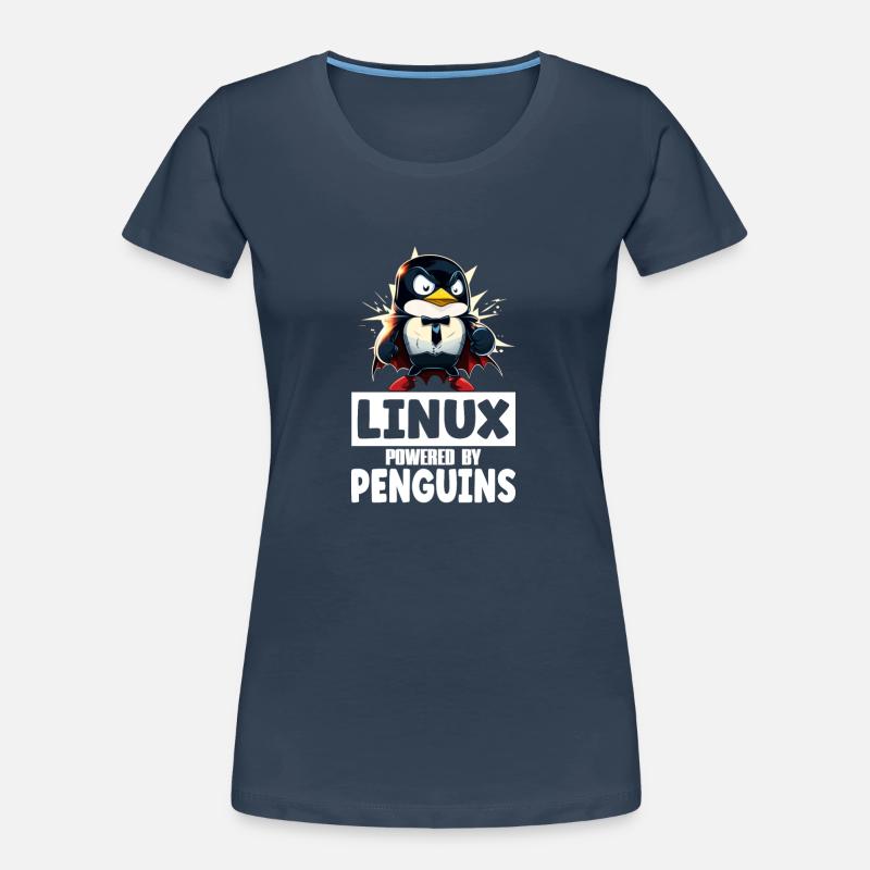 Linux Tux Penguin Powered by Sudo Superhero Frauen Premium Bio T-Shirt