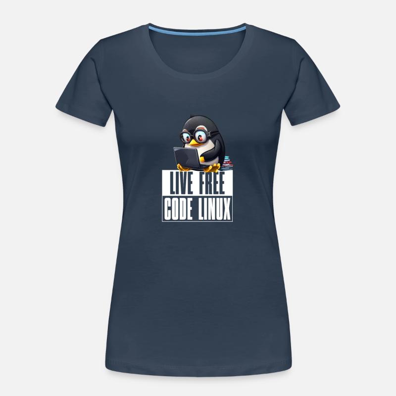 Live Free Code Linux Nerd Tux Nerdy Penguin Coding Frauen Premium Bio T-Shirt