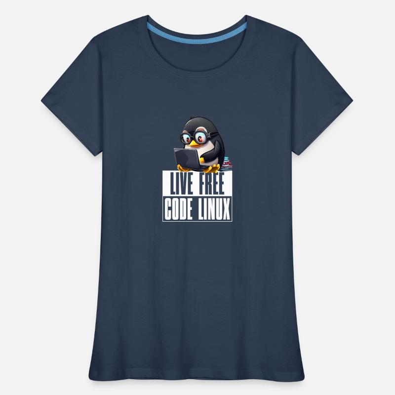 Live Free Code Linux Nerd Tux Nerdy Penguin Coding Frauen Premium Bio T-Shirt