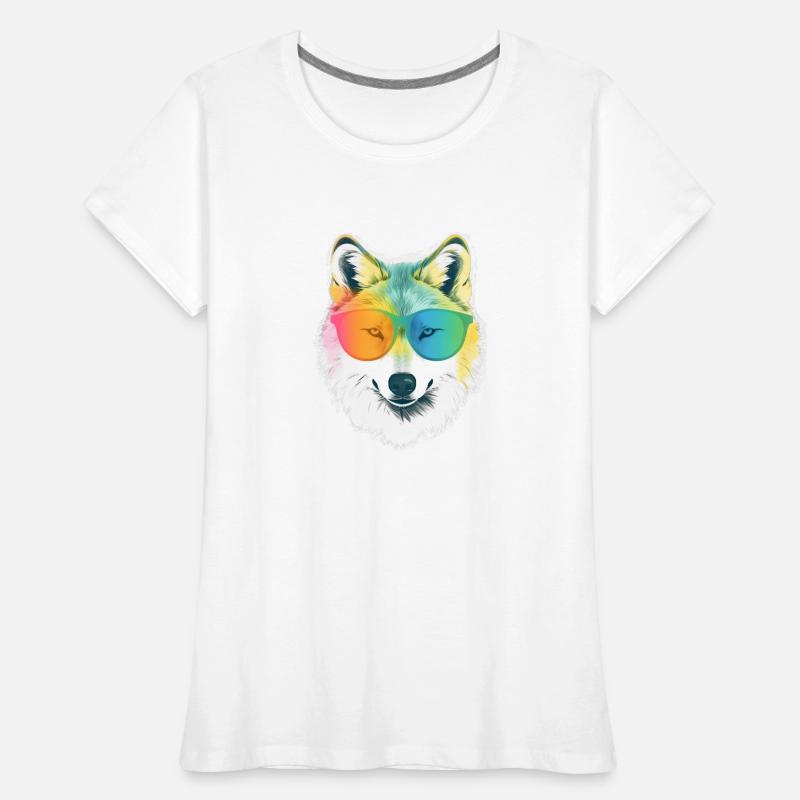 White Wolf Rainbow Sunglass Frame Wolves Graphique T-shirt bio Premium Femme