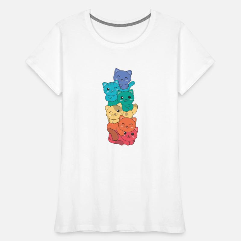 Rainbow Flag Pride LGBTQ Mignon Cat Stack T-shirt bio Premium Femme