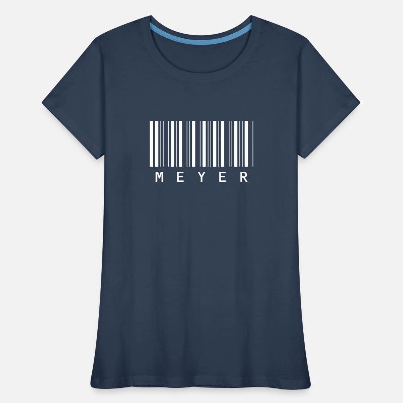 Meyer Barcode Nom de famille Code à barres Cadeau T-shirt bio Premium Femme