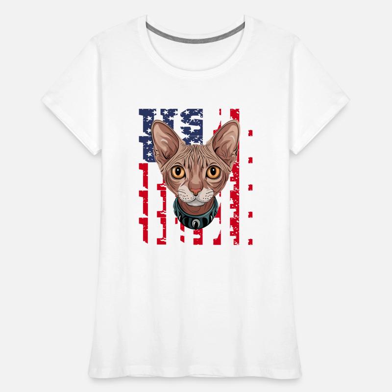 USA Chat Sphynx devant le drapeau T-shirt bio Premium Femme