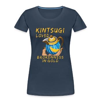 KINTSUGI LOVED BROKENNESS IN GOLD - Frauen Premium Bio T-Shirt -  - Vorne - Mia (176cm)