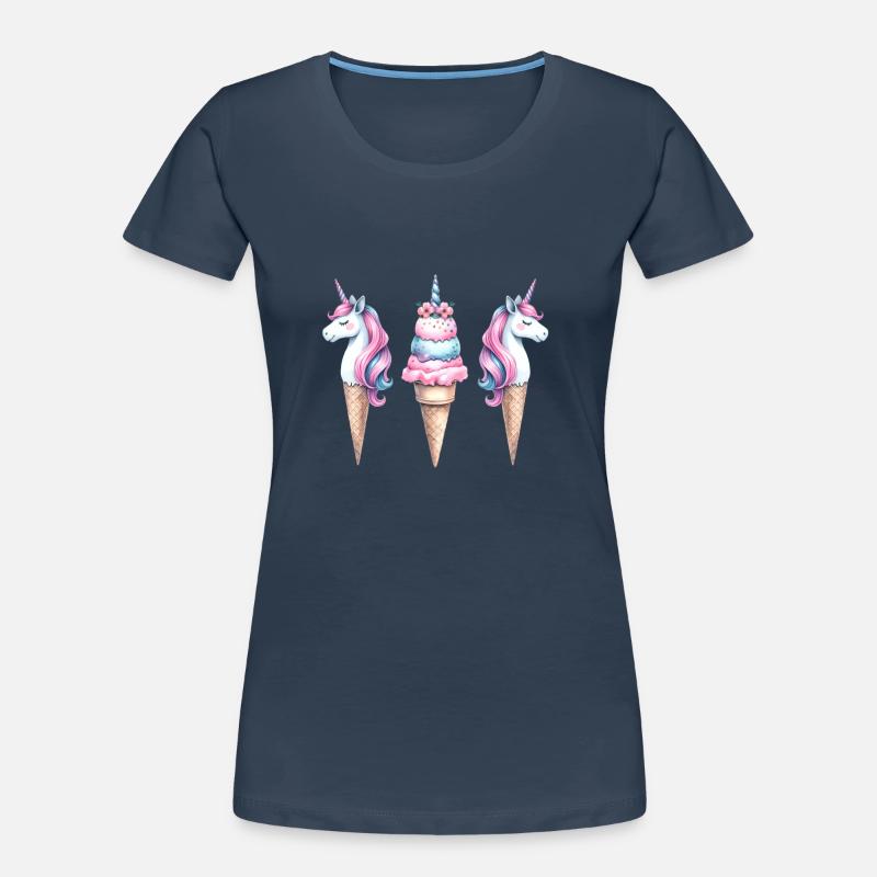 Retro Einhörner Eis Eiskreme Eiscrem Kinder Kind Frauen Premium Bio T-Shirt