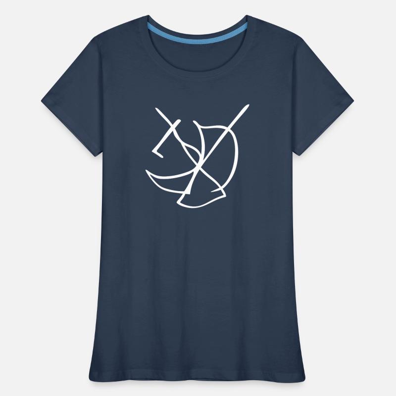 Midden Zeilboot Tekening Schets Logo Vrouwen premium bio T-shirt