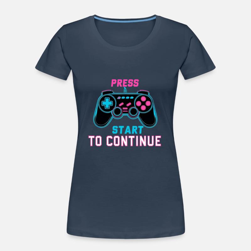 Press Start to Continue – Retro Neon Controller Frauen Premium Bio T-Shirt
