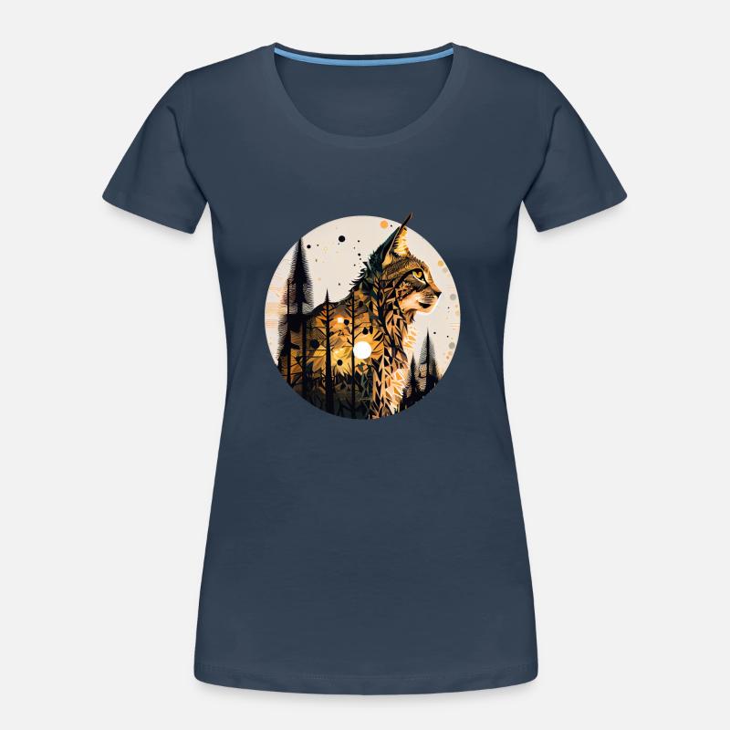 Lynx with moon in the forest with pattern Women's Premium Organic T-Shirt