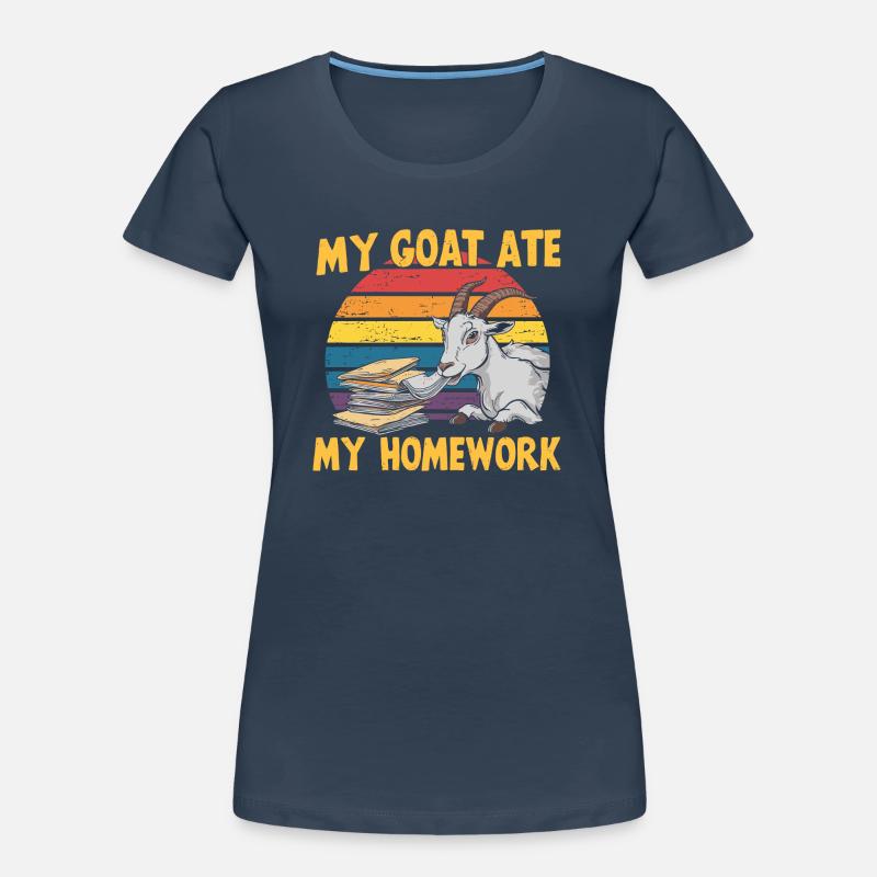 Goat humor – goat eats homework Women's Premium Organic T-Shirt