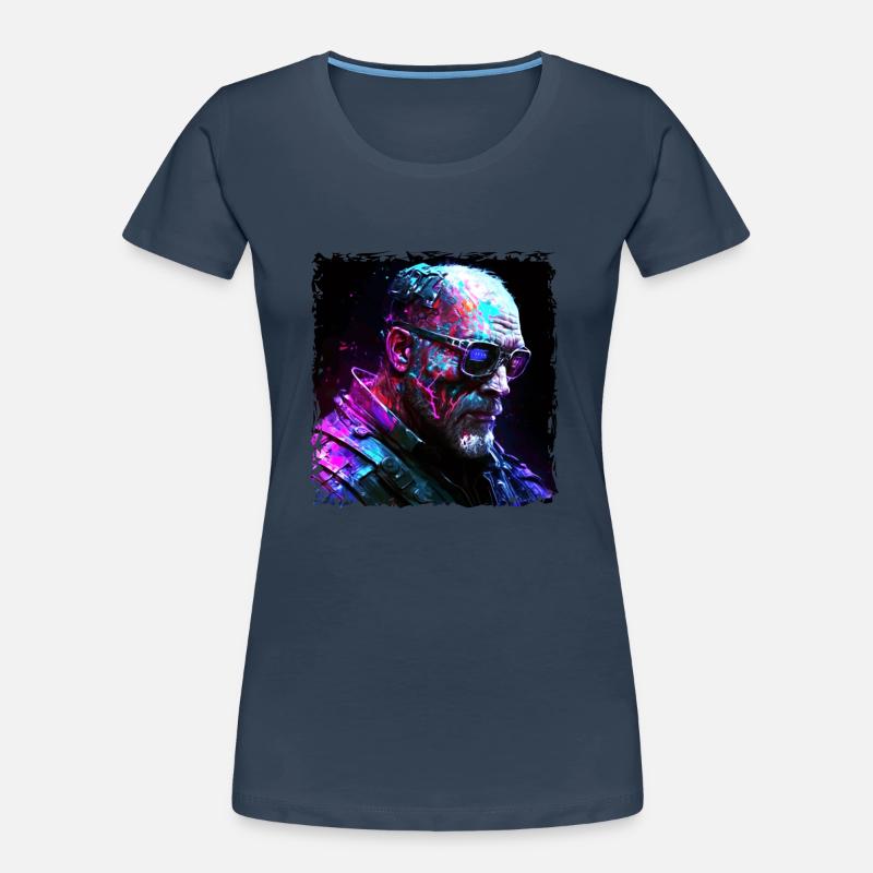Old high-tech cyborg or android in neon light Women's Premium Organic T-Shirt