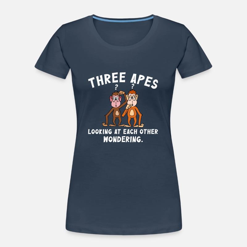 Three monkeys looking at each other questioningly Women's Premium Organic T-Shirt