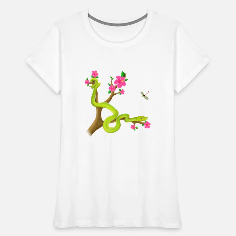 Le serpent Python vert sur l’arbre avec des fleurs T-shirt bio Premium Femme