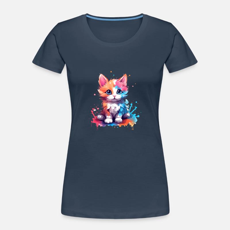 Mignon petit chat coloré avec éclaboussures de couleur T-shirt bio Premium Femme
