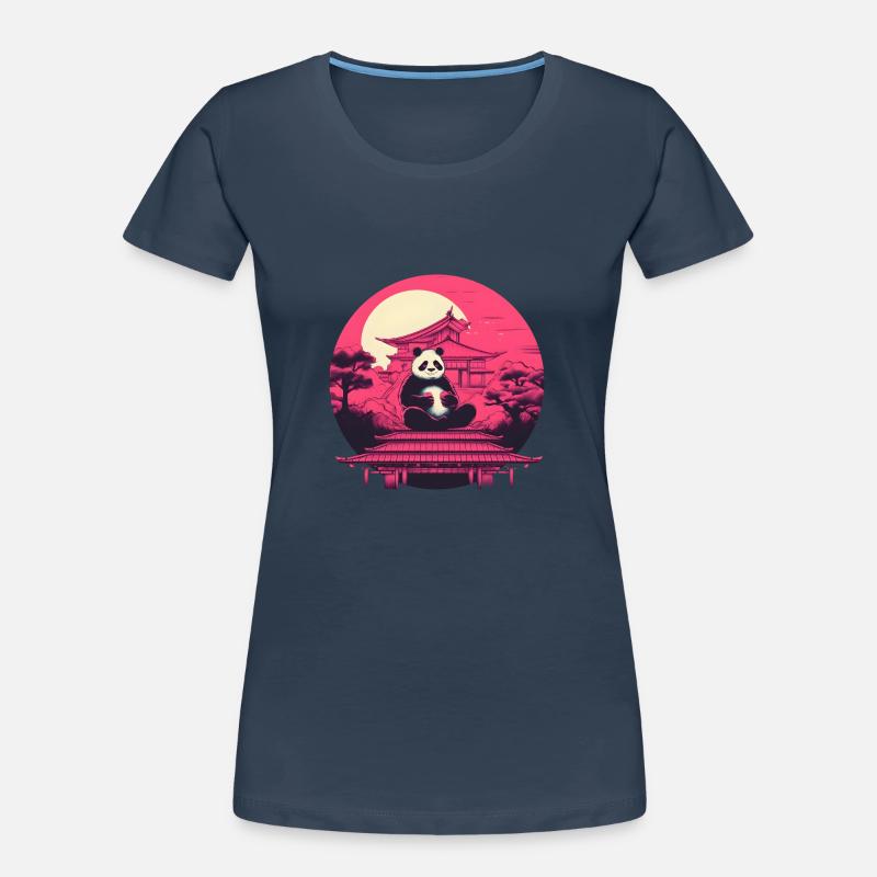 Synthwave mangeant Panda Japon Coucher de soleil T-shirt bio Premium Femme