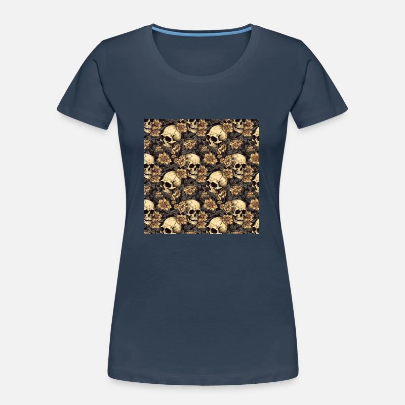 Skulls Seamless Pattern Gothic Dark Halloween Women's Premium Organic T-Shirt