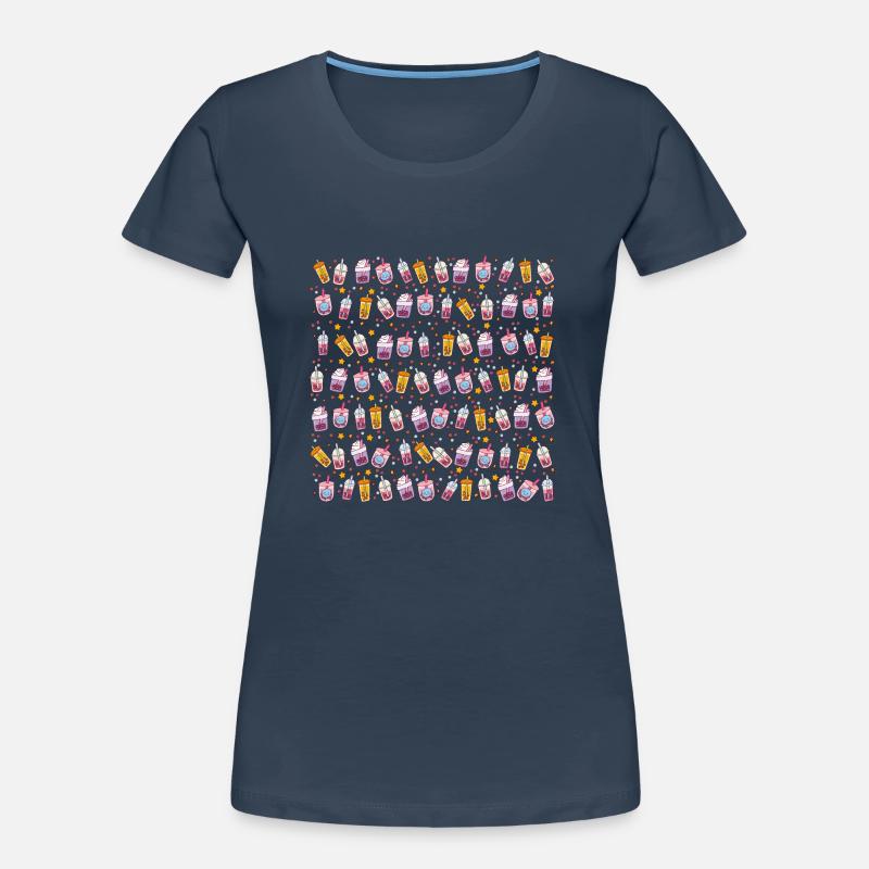 Kawaii Bubble Tea Pattern With Stars and Bubbles Women's Premium Organic T-Shirt