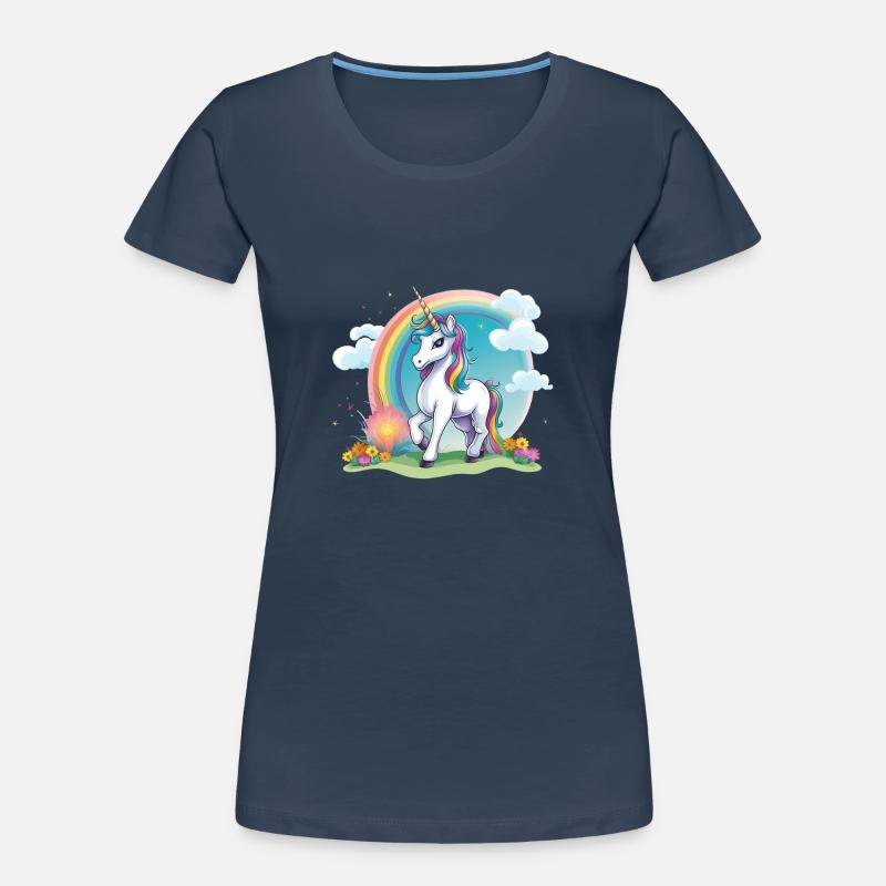 Fröhliches Kinder Einhorn Regenbogen Logo Frauen Premium Bio T-Shirt