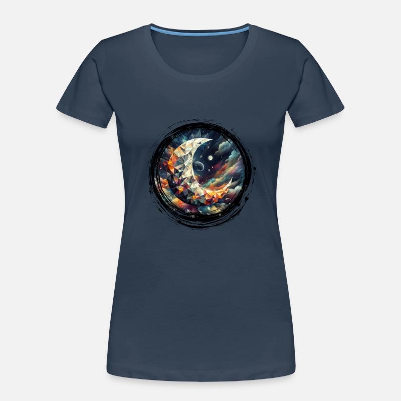 Moon Vector Triangles Space Nebula - Circle Black Women's Premium Organic T-Shirt