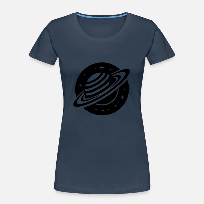 Planète spatiale Saturne avec système d’anneaux et étoiles T-shirt bio Premium Femme