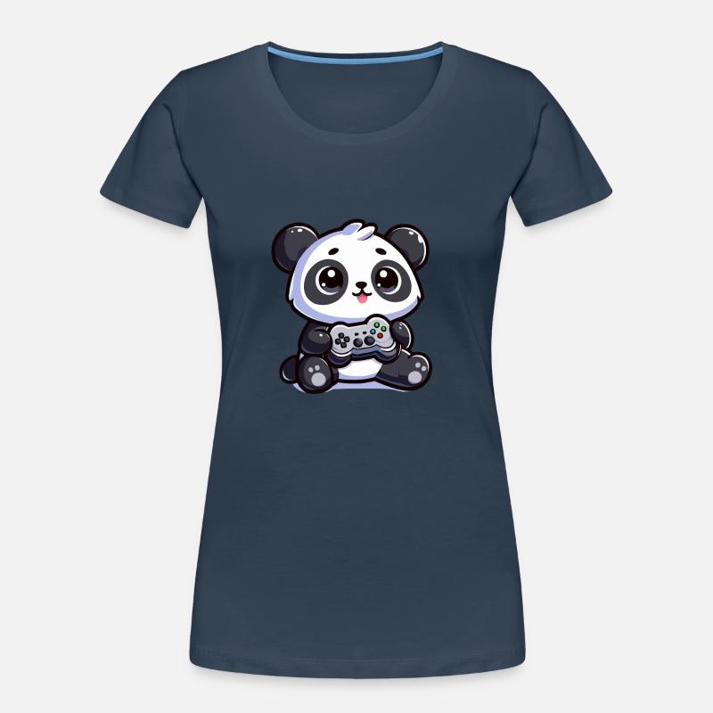 Süßer Panda mit Controller Frauen Premium Bio T-Shirt