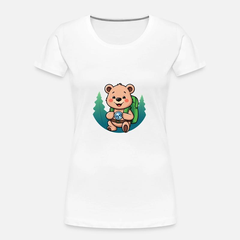 Cozy Bear Exploring Forest Path - Women's Premium Organic T-Shirt - white