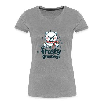 Frostige Grüße – Eisbär mit Lichterkette - Frauen Premium Bio T-Shirt -  - Vorne - Mia (176cm)