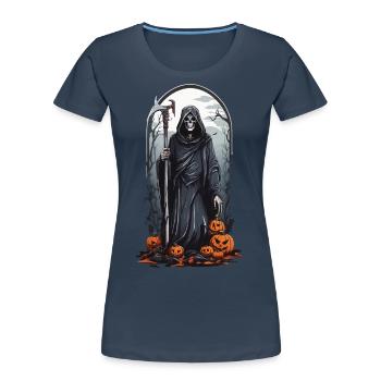 Rétro Grim Reaper citrouille Halloween horreur Design - T-shirt bio Premium Femme -  - Devant - Mia (176cm)