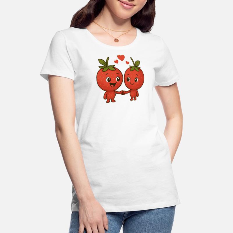 Fraises avec cœurs T-shirt bio Premium Femme