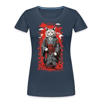 Kawaii samurai cat retro ukiyo-e japan style - Women's Premium Organic T-Shirt -  - Front - Mia (176cm)